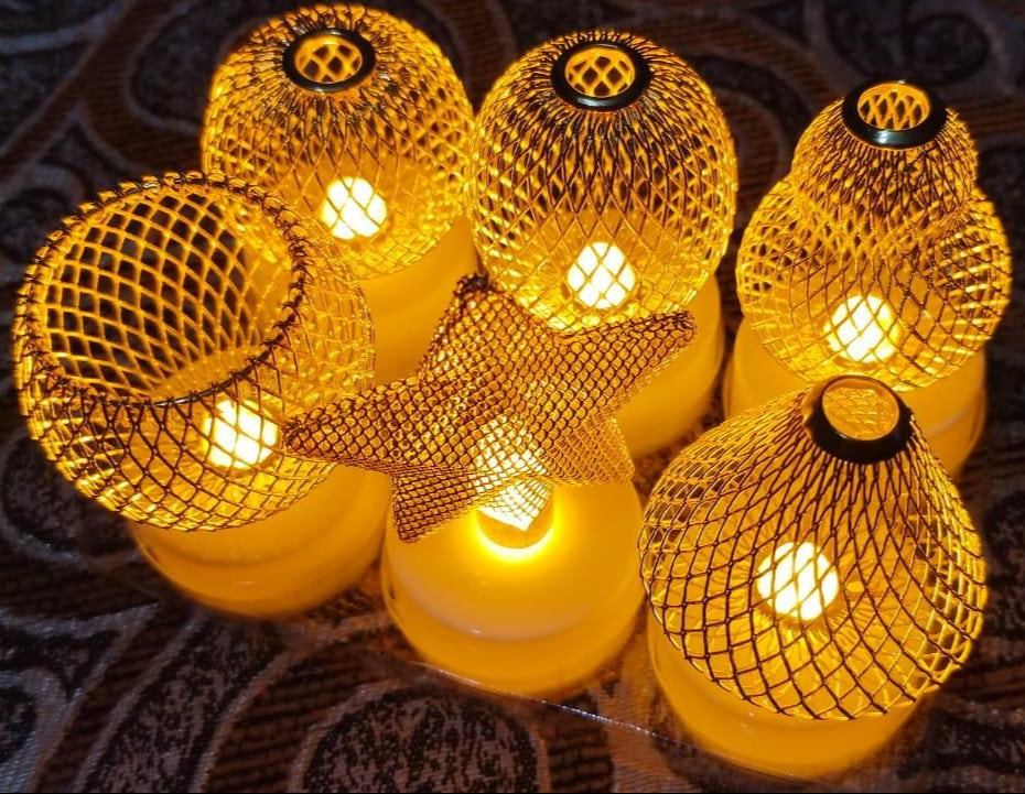 Golden Net LED Tealight Candle Lanterns Star 6 pcs