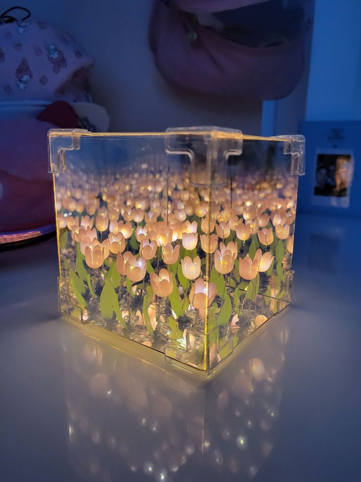 LED Tulip Flower Cube Lamp – 3D Floral Night Light for Home Décor & Gifts