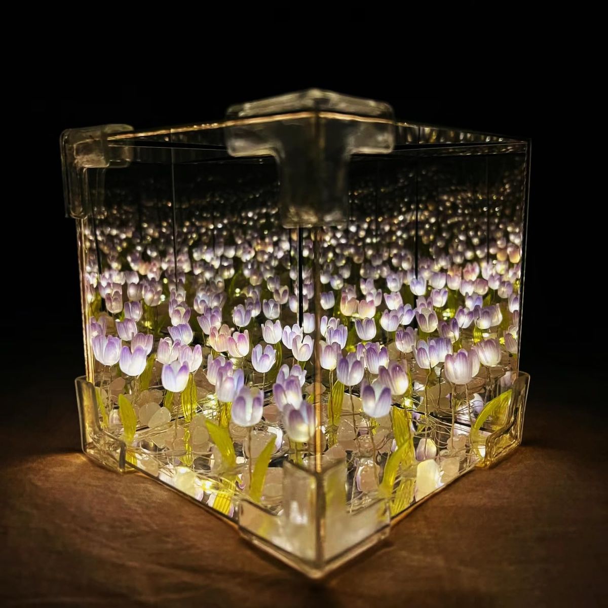 LED Tulip Flower Cube Lamp – 3D Floral Night Light for Home Décor & Gifts