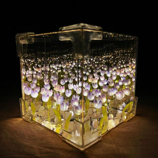 LED Tulip Flower Cube Lamp – 3D Floral Night Light for Home Décor & Gifts