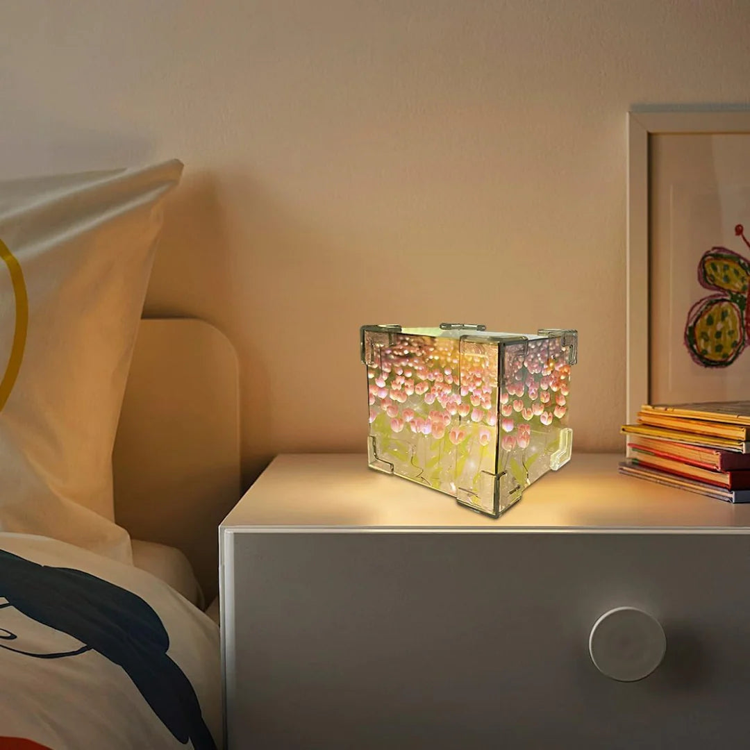 LED Tulip Flower Cube Lamp – 3D Floral Night Light for Home Décor & Gifts