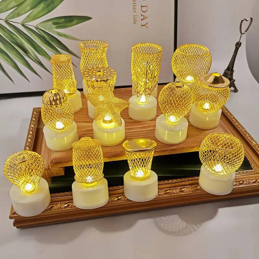 Golden Net LED Tealight Candle Lanterns Star 6 pcs