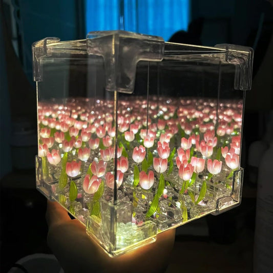 LED Tulip Flower Cube Lamp – 3D Floral Night Light for Home Décor & Gifts